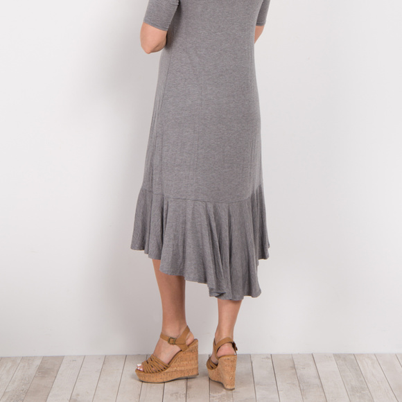 PinkBlush Heather Gray Ruffle Trim Maternity dress - Picture 4 of 4
